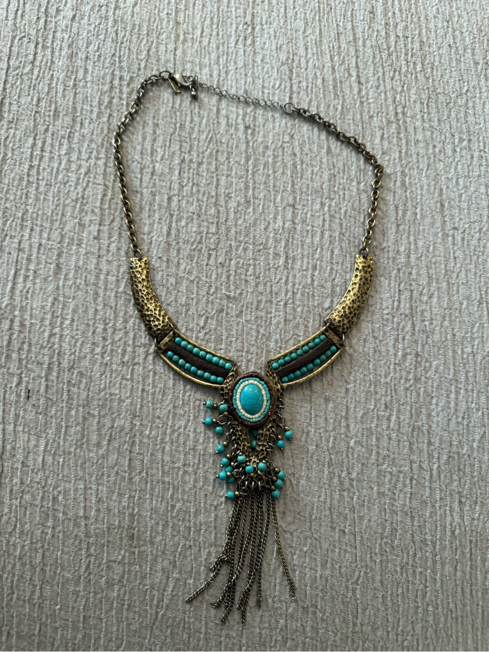Boho Turquoise Statement Necklace - Gold Tone